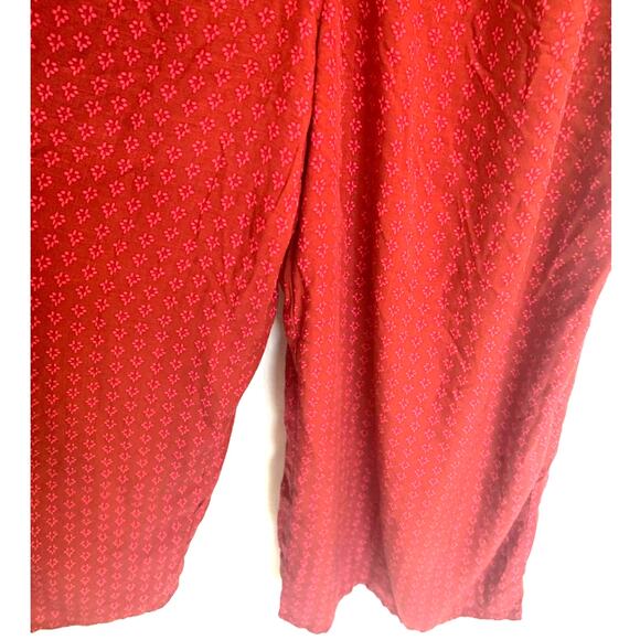 Knox Rose Jumpsuit XL Red Long Smocked Back Ditzy Print Prairie Boho Cottage - Picture 5 of 10